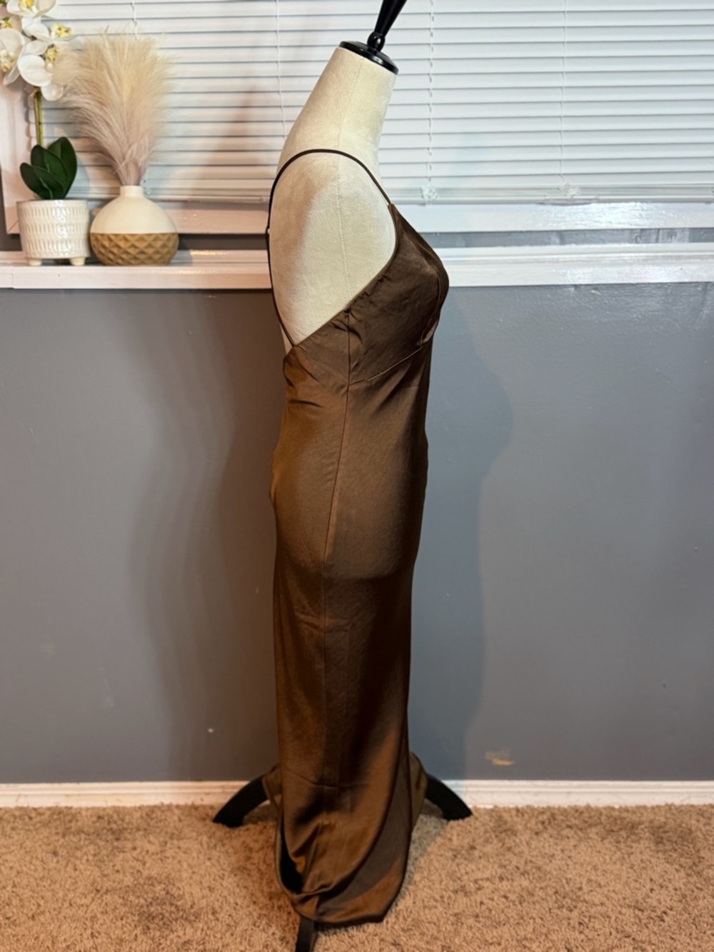 Hello Molly Chocolate Brown Satin Slip Midi Dress - Picture 6 of 8